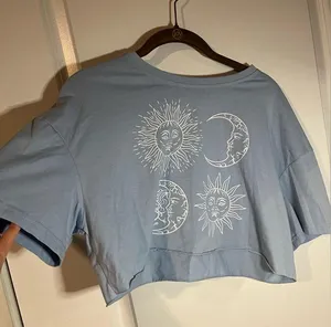 SHEIN Baby Blue Cropped Short Sleeve Tshirt Sun Moon Cloud Boho Size Medium thumbnail 6
