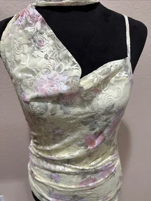 Cider Asymmetrical Lace Cowl Neck Top - Pale Yellow Floral thumbnail 2