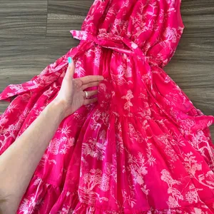 Lulu's Hot Pink Floral Tiered Halter Dress thumbnail 7