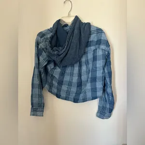 American Eagle Outfitters Blue Plaid Button Down Hooded Top Size XS thumbnail 14