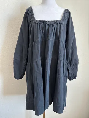 FREE PEOPLE Lou Jean Babydoll Dress in Black Grey Denim Oversized Boho Sz. S thumbnail 7
