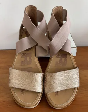 Sorel Ella Sandal Rose Gold Metallic Leather‎ Elastic Cross Strap LL5344-664 9 thumbnail 1