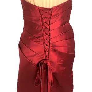 Glam Strapless Red Satin Pleated Cocktail Dress Corset Back M Hoco Bridesmaid thumbnail 7