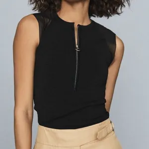 REISS Lila Sleeveless Zip Neck Top in Black thumbnail 2