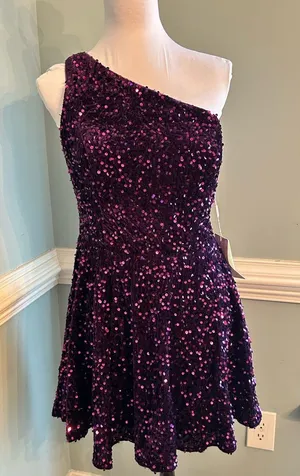 Stacees Regency Sequin One-Shoulder Dress - Rich Purple. Size 12 nwt thumbnail 1