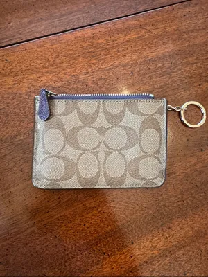 Coach Signature Canvas Zip Card Pouch with Keyring - Brown/Tan thumbnail 5