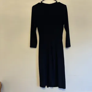 Lauren Ralph Lauren Navy‎ Blue Wrap Dress Size 4 Brown Buckle Flattering Ruching thumbnail 6