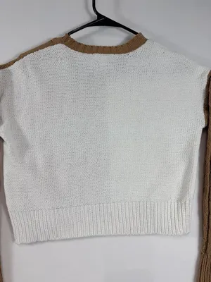 Derek Heart Women’s Small Brown Ivory Colorblock Cable Knit Cropped‎ Sweater thumbnail 14