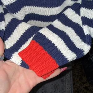 Chicken Face Intarsia Knit Sweater Women M White Blue Red Nautical‎ Coastal thumbnail 4