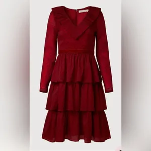 Rachel parcell Women's Red‎ Black Polka Dot Long Sleeve Tiered Ruffle Dress 8 thumbnail 5