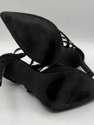 JustFab Kamryn Heels 7.5 Black Strappy Pointed Toe Stiletto Buckle Goth thumbnail 6