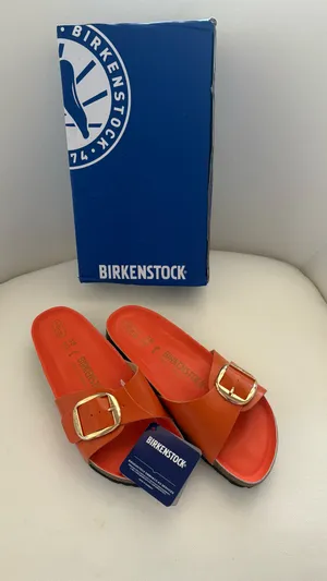 Birkenstock Madrid Soft Footbed Slide - Orange with Gold Buckles thumbnail 1