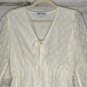 Elizabeth and James Cream Peplum Long Sleeve Peasant Blouse V-Neck Tie‎ Front Sm thumbnail 4
