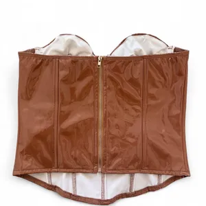 Edikted Amiyah Vinyl Corset Top - Brown - Small thumbnail 3