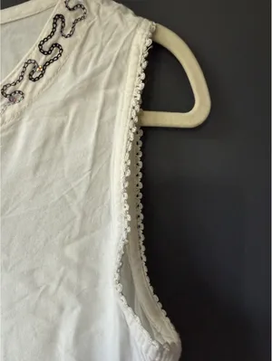 Raya Sun White Sleeveless Dress with Sequin Palm Tree Embroidery Size M thumbnail 7