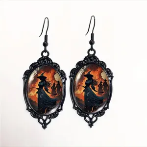 Vintage Style Witch-Themed‎ Black Lace Drop Earrings with Glass Accents thumbnail 6