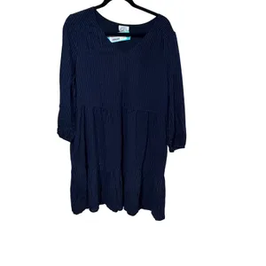 Market & Spruce Navy Striped Tiered V-Neck Mini Dress 3/4 Sleeve Large L thumbnail 2