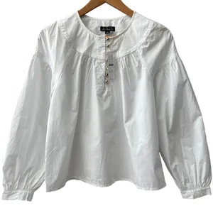 J.Crew Shirred Popover Top in Cotton Poplin Bright Gold Buttons White Size XS thumbnail 2