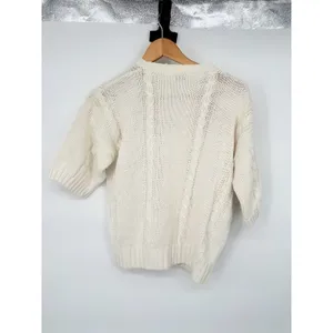 Vintage‎ Country Suburbans Flower Sweater Medium Short Sleeve Cable Knit Cottage thumbnail 4
