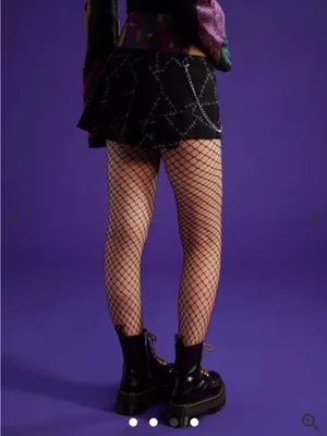 Black Pleated Stitch-Print Mini Skirt with Chain thumbnail 5