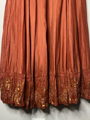Vintage Burnt Orange Cotton Silk Embroidered Hem Gathered Boho Maxi Skirt thumbnail 4