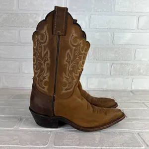 Justin Boots Cowboy Boots Bay Apache Womens Girls 5 Brown‎ Leather Western Embroidered thumbnail 2