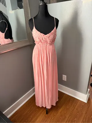 Bibi Pink Crochet Maxi Dress Open Back Coquette Cottagecore Barbie Size Small thumbnail 2