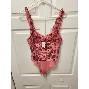 FREE PEOPLE Womens Small Weekend Plans Bodysuit In‎ Hot Pink Combo Floral New thumbnail 2