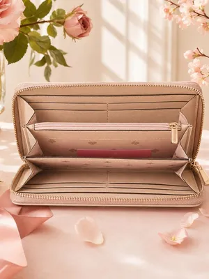 Kate Spade Saffiano Leather Zip Wallet Beige Cream 12 Card Slots NWT thumbnail 4