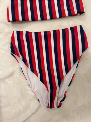 Show Me Your MuMu swim suit Red, Blue & White Striped Scoop Bikini Set thumbnail 4