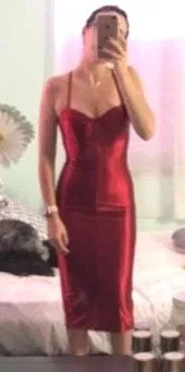 Red bodycon bustier dress midi small knee party thumbnail 3