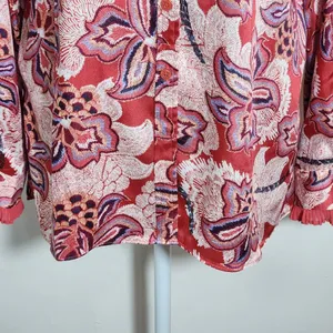 Chico's Red Satin Paisley Blouse with Ruffled Cuffs Size Medium Colorful Blouse thumbnail 4