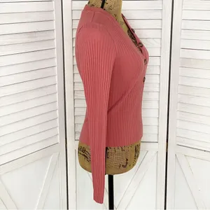 Self Esteem‎ Ribbed Knit V Neck Crop Shirt Spice Orange Medium thumbnail 3