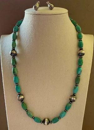Genuine Turquoise and 925 Sterling Silver Beaded Necklace thumbnail 1