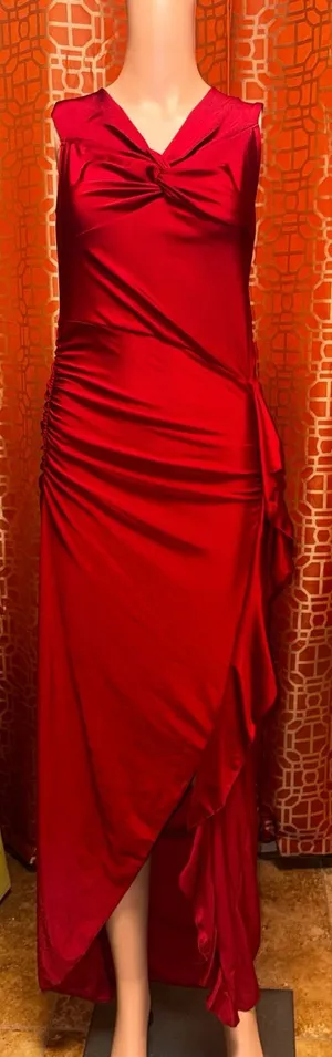 SHEIN Red Satin Ruched Twist Bust Maxi Dress Large NWOT thumbnail 1