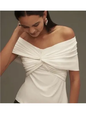 Anthropologie off shoulder off white gathered top blouse XL New NWT Party thumbnail 4