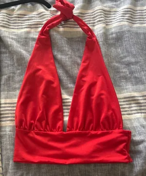 Red halter tie back top with open back  thumbnail 1