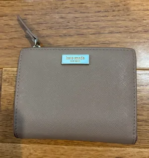 kate spade Compact Taupe Zip Wallet with Logo Plaque thumbnail 1