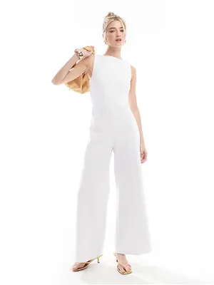 Abercrombie & Fitch White Sleeveless Wide-Leg Jumpsuit thumbnail 6