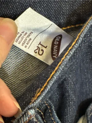 Old Navy Dark Blue Denim Mini Skirt with Contrast Yellow Stitching thumbnail 3