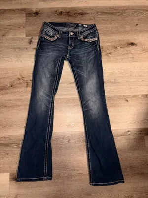 Miss Me Medium Dark Blue Boot Cut Jeans with Embellished Pockets thumbnail 1