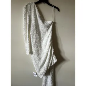 Asos Luxe one shoulder asymmetric draped mini dress in white sequin Size 8 New thumbnail 7