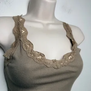 NEW Splash Women 100% Cotton Goblincore Cami Lace Top L Brown Ribbed Fairy‎ thumbnail 8