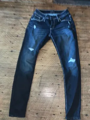 Silver western distressed dark wash normcore skinny jeans thumbnail 1