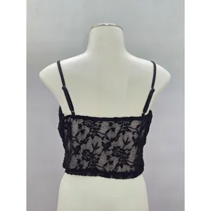 Black Lace Floral Cami Cropped Goth Top Large thumbnail 2
