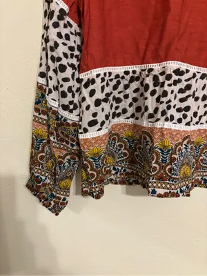 THML Boho Mixed Print Blouse Large Rust Animal Print Paisley Balloon Sleeve thumbnail 7