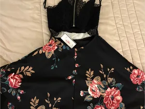 Papaya Women’s Black Fit and Flare Floral Mini Dress thumbnail 2