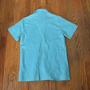 Vintage Orvis Short Sleeve Linen Cotton Blend Button Front Shirt Teal Blue Sz 6‎ thumbnail 2