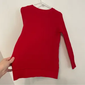ANN TAYLOR LOFT Textured Button Cuff Sweater Bright Red 100% Cotton Crew Neck M thumbnail 13