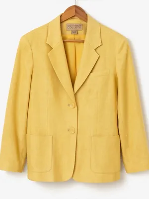 90s Vintage Jones NY Womens sz 16 Silk Wool Linen Yellow Button Front Blazer Y2K thumbnail 1